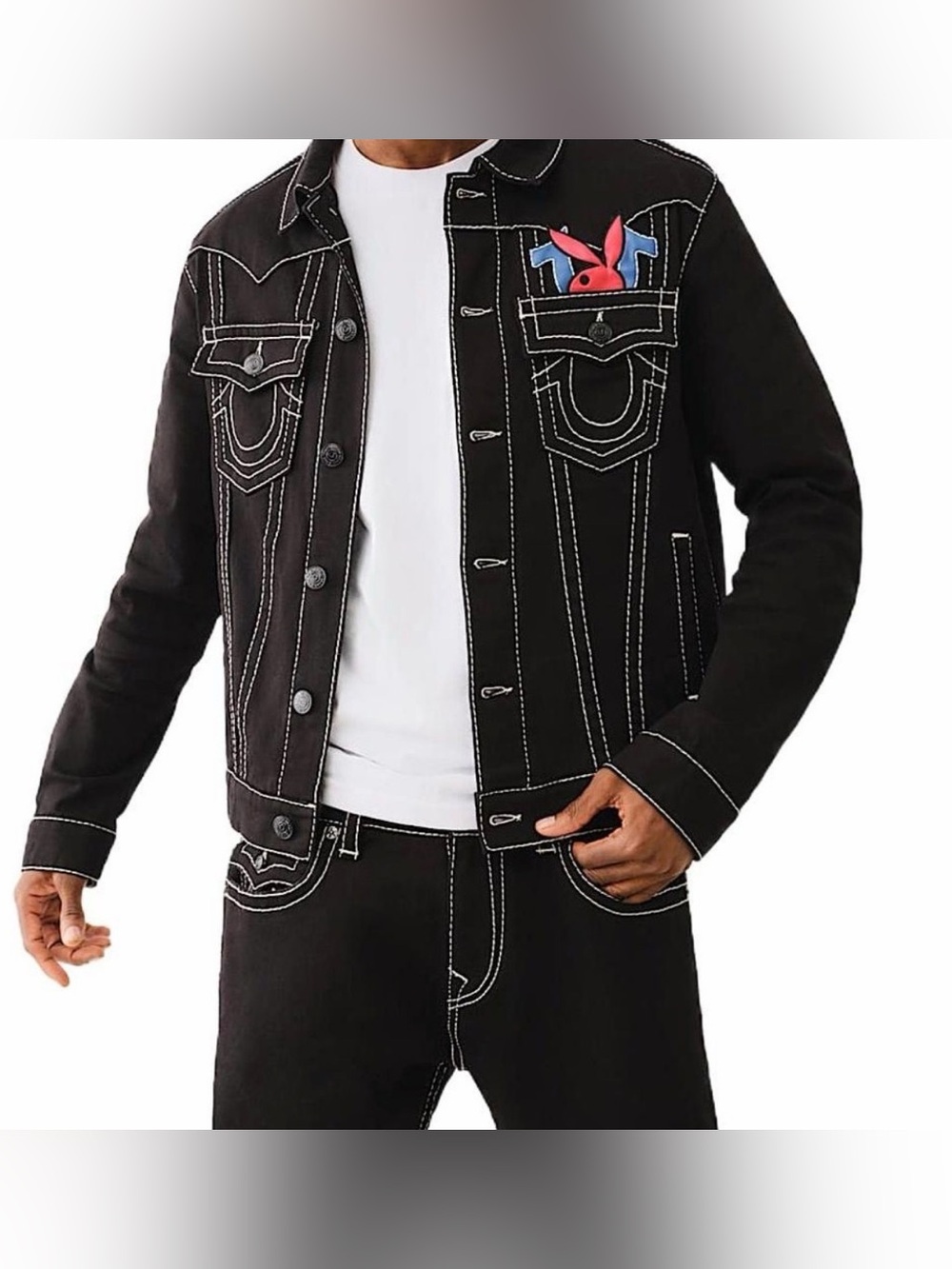 True Religion Black Jacket with Red & Blue Logo Patch